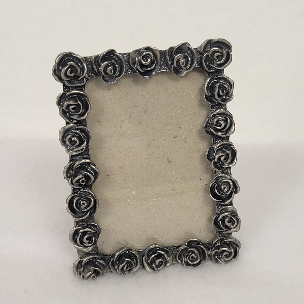 Sixtrees London New York Miniature Picture Frame Silver Tone Rose Flower 2.5 x 3